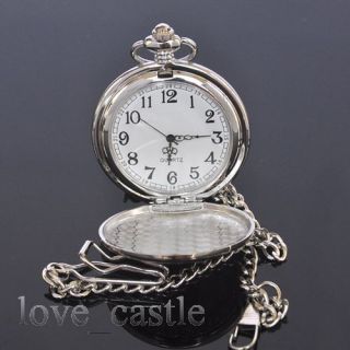 New Silver Classical Analog Quartz Mens Pocket Battery Watch with 