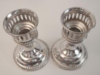 Pair Antique Empire Sterling Silver Candlesticks with Hurricane 