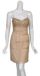 Aidan Mattox Shimmering Gold Rhinestone Eve Dress 0 New