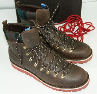 New Cole Haan Air Hunter Hiker Cigar Brown Plaid Mens Leather Boots 