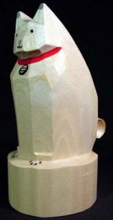  Folk Toy Artist Signed Sasano Bori Carving Akita Dog RARE