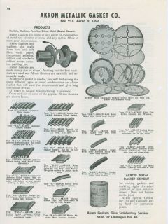 1951 Ad Akron Metallic Gasket Asbestos Products Ribbed Filled 