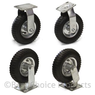 Air Tire Caster Wheels 2pc Rigid 2pc Swivel Heavy Duty Brand New 