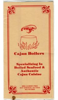   laminated tri fold menu from cajun boilers on albert pike in hot