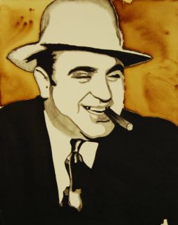 Al Capone Original Oil Coffee Painting Gangster Mafia Godfather