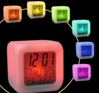 Glowing LED Change 7 Color Digital Alarm Clock and Temperature 