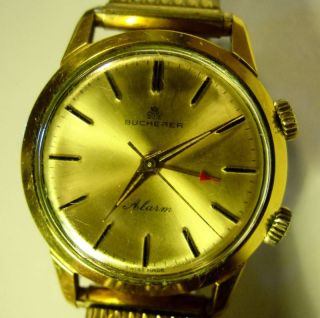 Bucherer Alarm Watch Incabloc Swiss Vintage Gold mens Mechanical