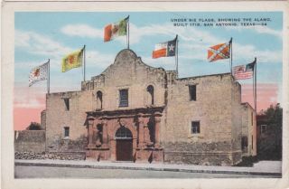 San Antonio TX Alamo with Six Flags 1930 Postcard Texas