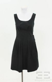 Alberta Ferretti Black Cotton Pleated Sleeveless Dress Size US 4