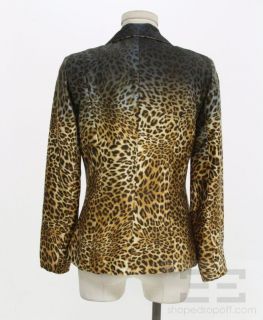 Alberto Makali Blue Tan Silk Gradient Leopard Print Blazer Size 4 
