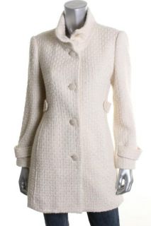 Alfani New Ivory Textured Long Sleeve Button Front Lined Long Coat 2 