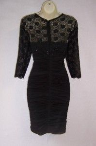 Alex Evenings Black Lace Lined 3 4 Sleeve Cocktail Evening Dress 12 