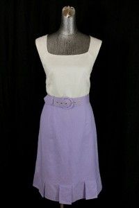 White Purple Alex Marie Sleeveless Dress Linen Topstitch Belted 