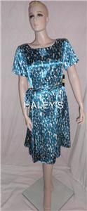 New Alex Marie Teal White Black Belted Dress Size 14