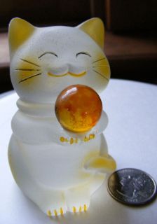 Yellow Lucky Cat Maneki Neko 3 Money Kitty Statue Good Fortune Feline 