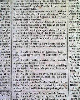 United States Department of the NAVY Act Creation   Th. Jefferson 1798 