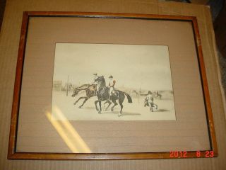 Vintage Alfred De Druex Lithograph Colored Print Equestrian Polo Horse 