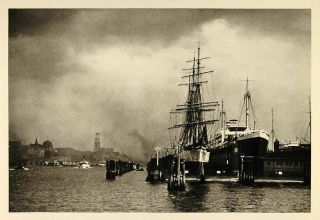 1935 SS Deutschland Ship Hamburg Port Harbor Germany   ORIGINAL 