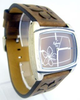 Kahuna Ladies Brown Floral Pattern Leather Strap Watch