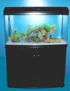 63 Gal Seamless Bow Glass Aquarium with Wood Stand Light Hood Filter 