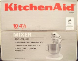 KitchenAid K4SSWH 4 1 2 Quart Bowl Lift Stand Mixer White New Unopened 