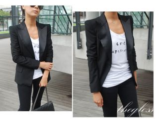 Celebrity Style Women Strong Shoulder Suit Tuxedo Blazers Jacket Coat 