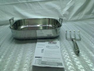 All Clad Stainless Roasting Pan with Rack and Turkey Forks