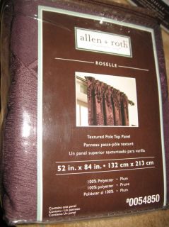 Allen Roth Roselle Plum Textured Pole Top Window Panel Drape Curtain 