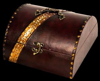   Tag Copper Leather Treasure Chest Jewelry Box All for Giving
