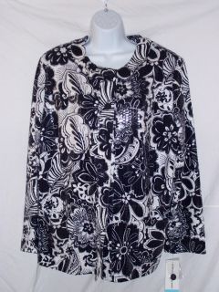 NWT ALFRED DUNNER 20 W SHINY BLACK WHITE FLORAL JACKET