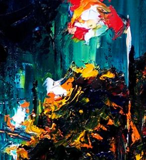 Alley Cityscape Abstract Night Street Art Painting 12 x16 by Debra 