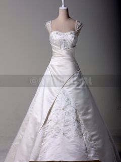 W805 Embroidered Aline Cap Sleeve Satin Bridal Gown Size 16 or Custom 