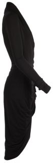 ALLSAINTS Swinton LS Black Wrap Style Heavy Drape Long Jersey Dress 4 