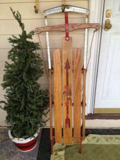   rare VINTAGE FLEXIBLE FLYER SNOW SLED METAL wooden WOOD christmas toys