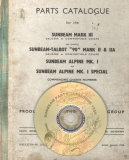 Sunbeam Alpine Sunbeam Talbot 1956 Parts Catalogue Manual on CD Rootes 