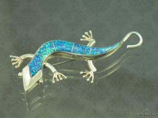 Vintage Zuni Sterling Silver Opal Pin Lizard Pendant