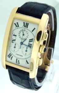 Mens Cartier Tank Americaine 1730 18K Gold Quartz Chronograph Date 