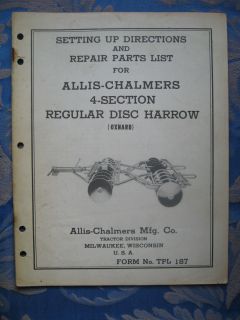 TPL 187 Allis Chalmers Manual PARTS 4 SECTION REGULAR DISC HARROW 