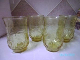 Amber Yellow Juice Glasses Fancy Swirl Depression Glass Set of 4