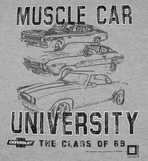 Chevy Muscle Car University T Shirt Gray American Class of 69 Baba 