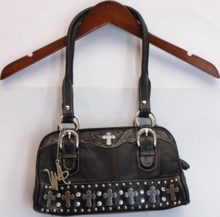 American West Sz Small Zip Top Leather Satchel Handbag Black New 2nd 