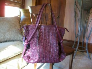 Auth Amerileather Distressed Purple Leather Large Hobo Couture Handbag 