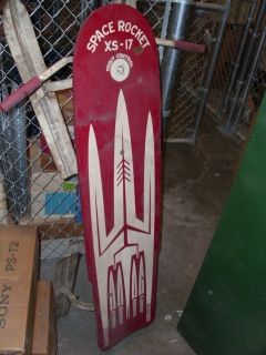 Vintage Space Rocket XS 17 Snow Sled Red White Metal Blades Orbit 