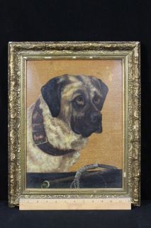 Antique c1900 American Folk Art *Saint Bernard* Dog Oil Painting on 