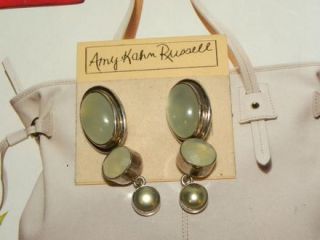 Amy Kahn Russell Earrings Sterling Silver Green Stone on Sale $175 00 