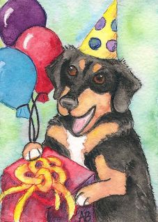   DOXEN DOXIE dog AMY BOLIN Watercolor Painting Birthday party black tan