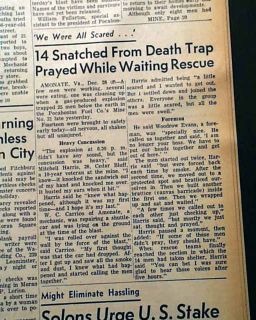 1957 Amonate VA Coal Mine Gas Explosion Old Newspaper