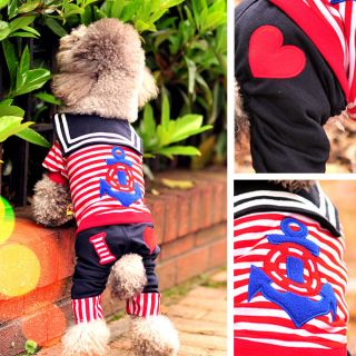 Cute Red Sailor Suit Navy Dog Pet Clothes Summer Clothing Puppy 