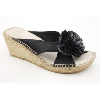 Andre Assous Rumba Womens Size 8 Black Open Toe Textile Wedges Shoes 
