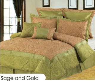 King Size Bed in A Bag 8 PC Comforter Bed Bedding Set Sage Gold Colors 